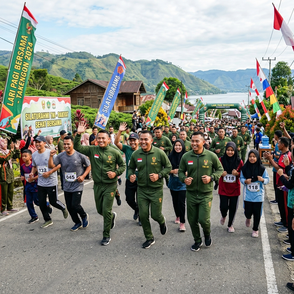Prajurit Komando Distrik Militer 0911 Nunukan mengikuti kegiatan olahraga bersama dalam rangka HUT TNI